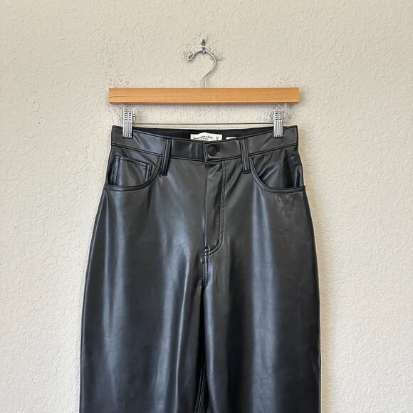 ABERCROMBIE & FITCH The 90s Straight Pants Black Vegan Leather Moto - Picture 3 of 13